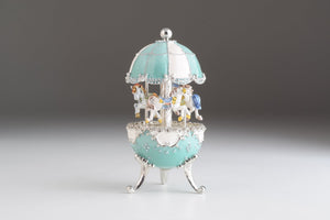 Light Blue Carousel Faberge Egg with White Royal Horses-1