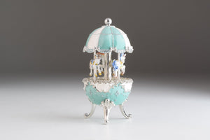 Light Blue Carousel Faberge Egg with White Royal Horses-2