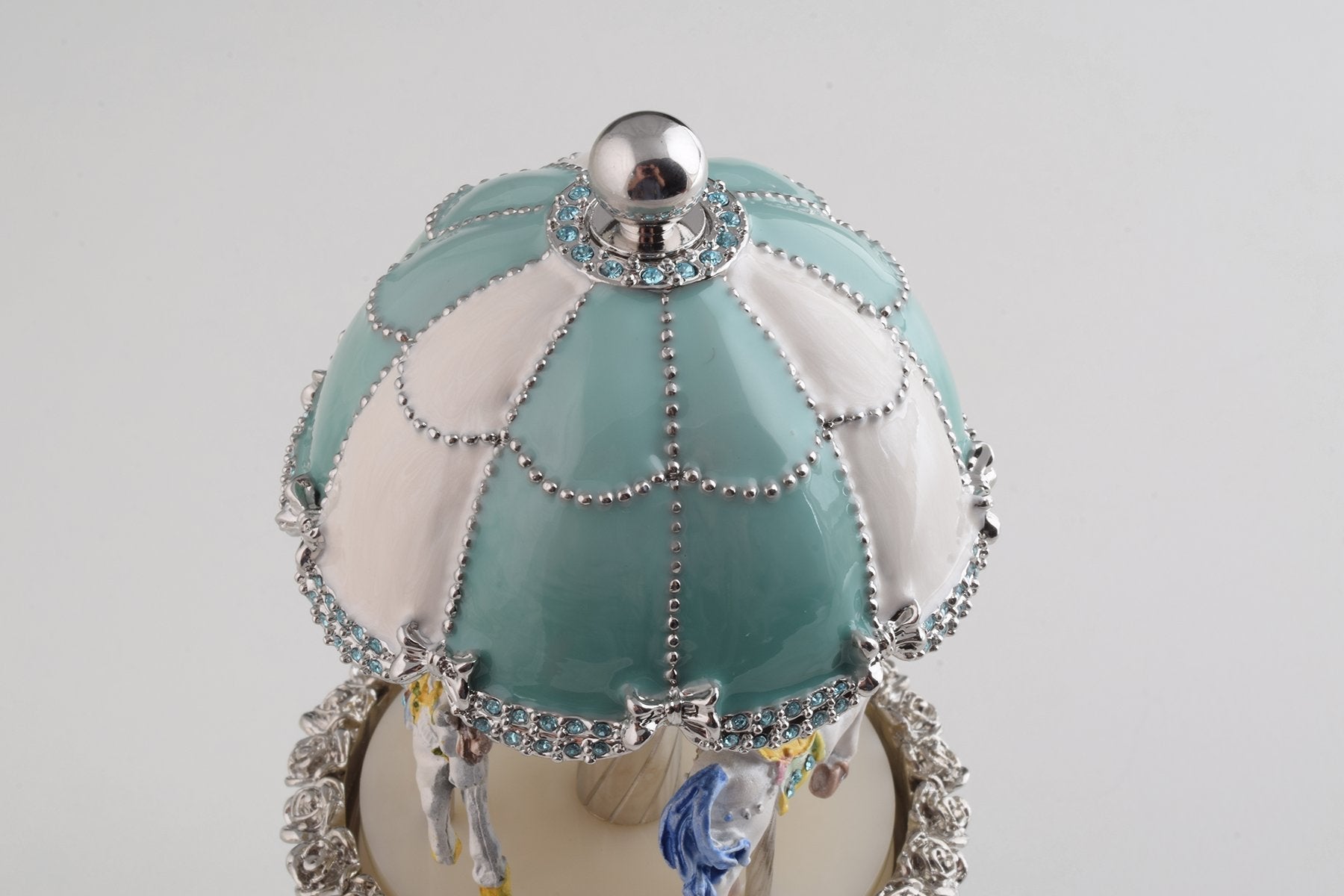 Light Blue Carousel Faberge Egg with White Royal Horses-7