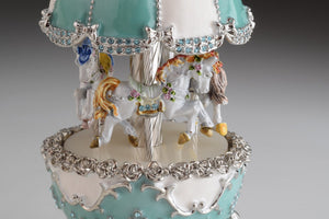 Light Blue Carousel Faberge Egg with White Royal Horses-8