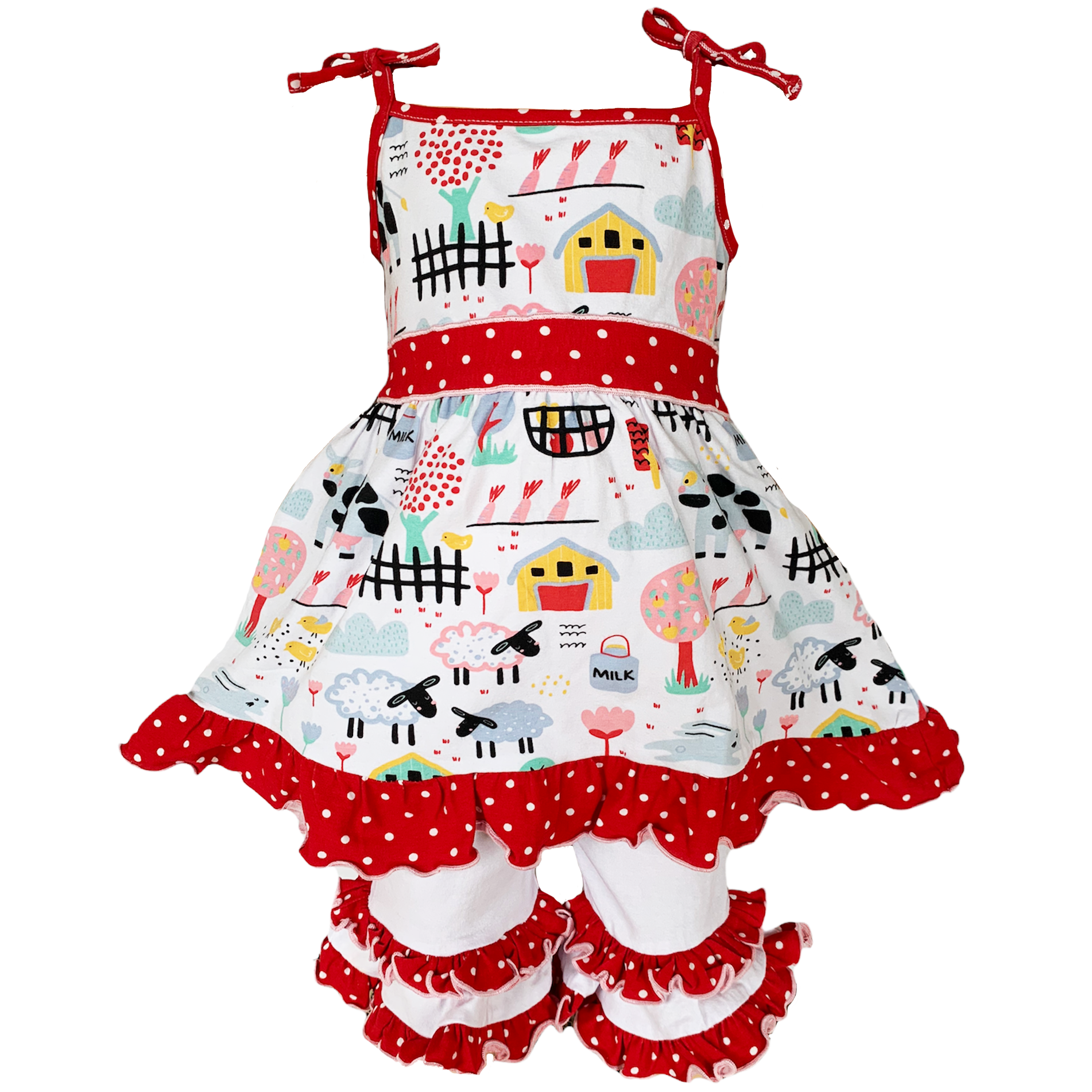 Little & Big Girls Farm Animals Dress and Capri Ruffle Leggings Outfit