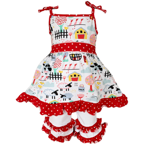 Little & Big Girls Farm Animals Dress and Capri Ruffle Leggings Outfit