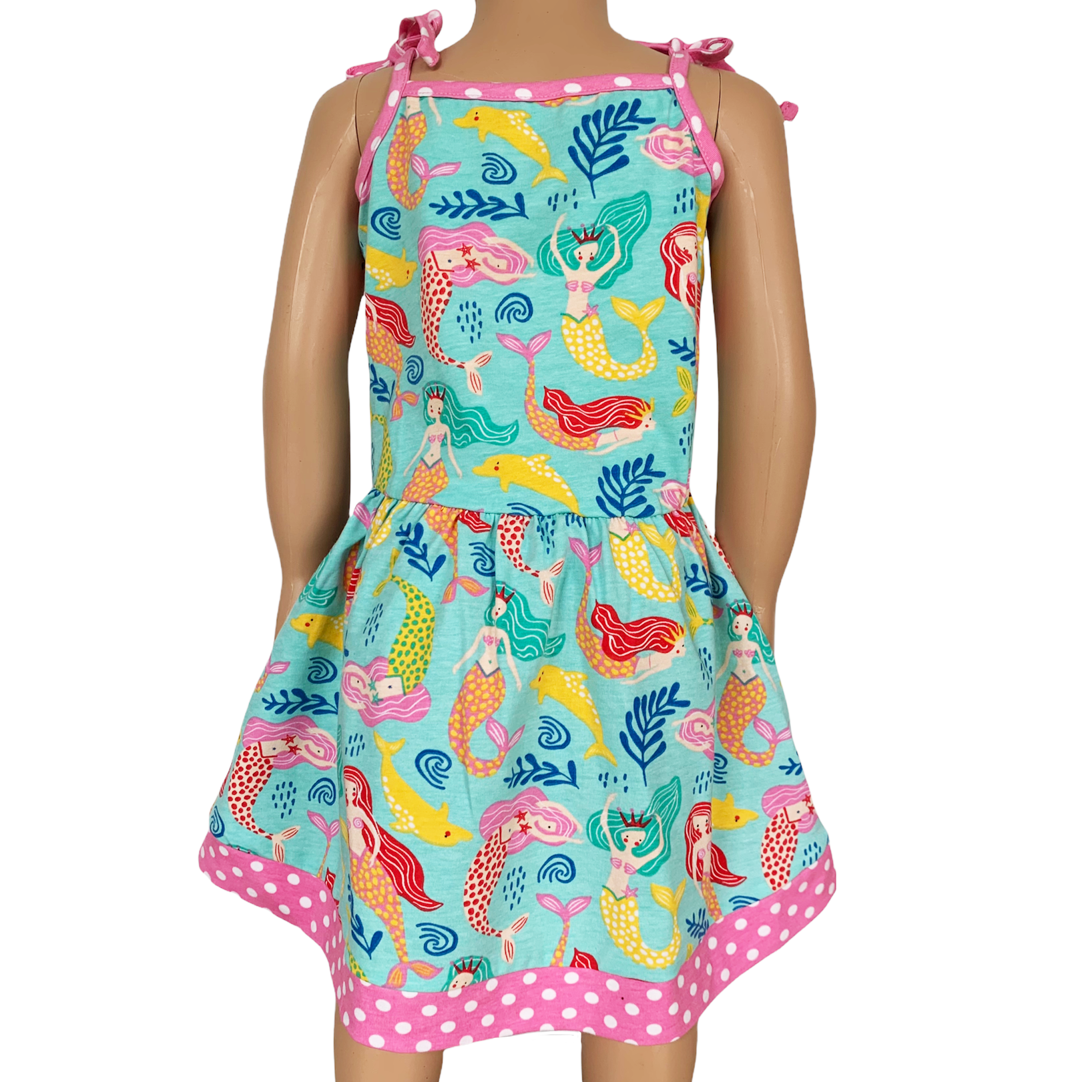 Little Big Girls Mermaid Sea Creatures Dress Cotton Knit Sleeveless Spaghetti Straps Clothes