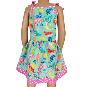 Little Big Girls Mermaid Sea Creatures Dress Cotton Knit Sleeveless Spaghetti Straps Clothes