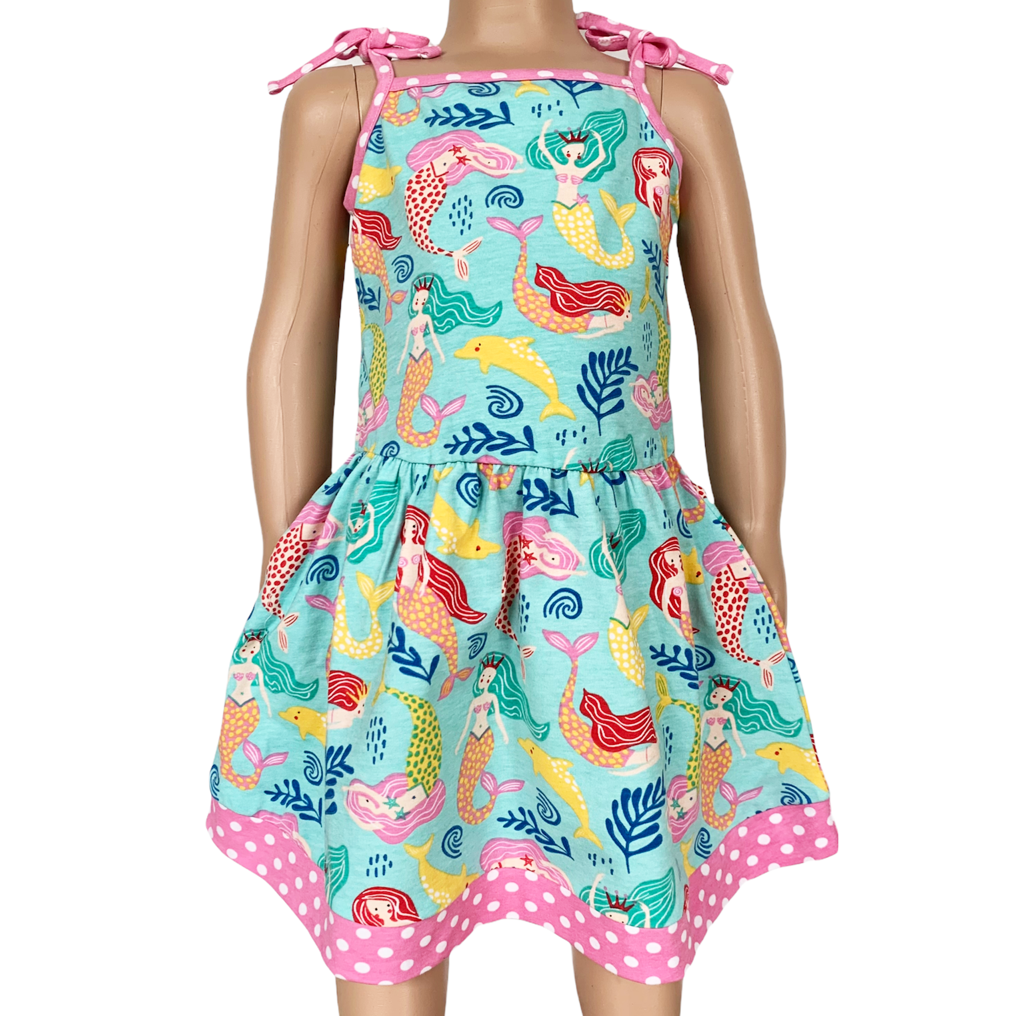 Little Big Girls Mermaid Sea Creatures Dress Cotton Knit Sleeveless Spaghetti Straps Clothes