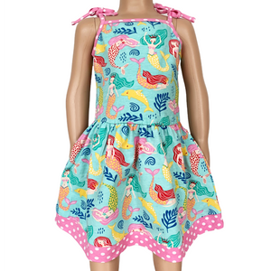 Little Big Girls Mermaid Sea Creatures Dress Cotton Knit Sleeveless Spaghetti Straps Clothes