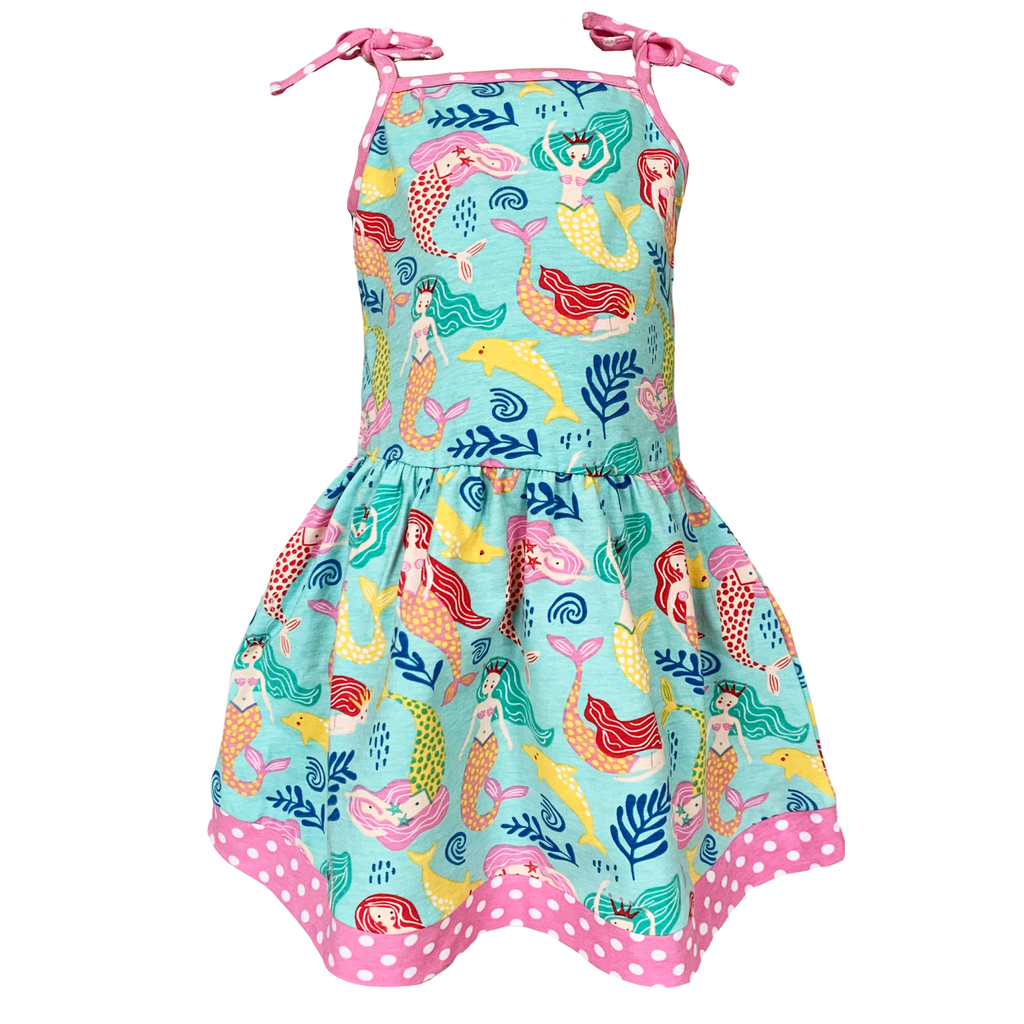 Little Big Girls Mermaid Sea Creatures Dress Cotton Knit Sleeveless Spaghetti Straps Clothes - 99fab 