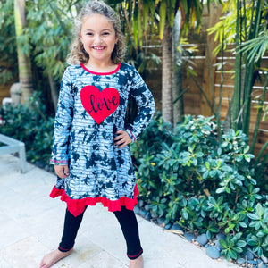 Girls Valentine's Day Heart Tie Dye Outfit Dress and Black Leggings