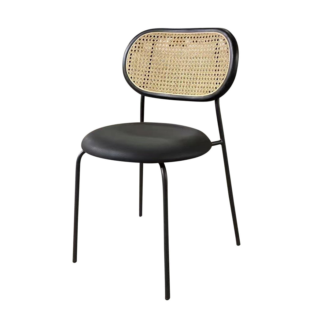 Rose Dining Chair - Rattan / Black / Black Leather - 99fab 