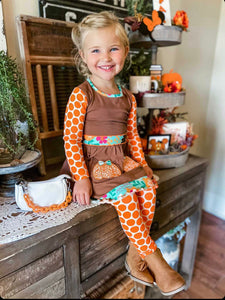 Girls Holiday Orange Pumpkin Patch Autumn Thanksgiving Dress & Leggings 2/3T-9/10