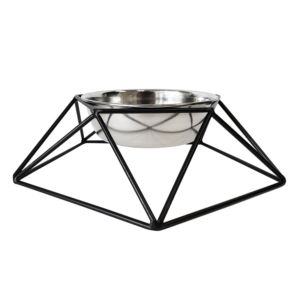 Modern Geo Black Elevated Single Dog Feeder - 99fab 