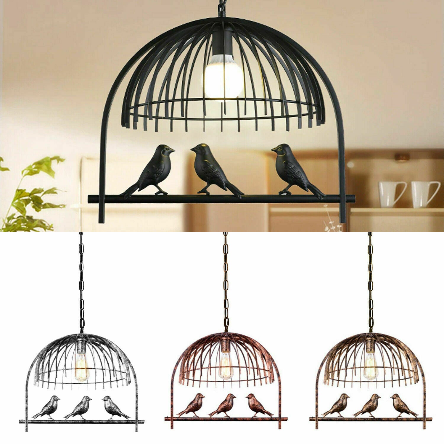 Modern Retro Industrial Bird Cage Hanging Pendant Light E26