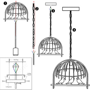 Modern Retro Industrial Bird Cage Hanging Pendant Light E26 Brushed silver