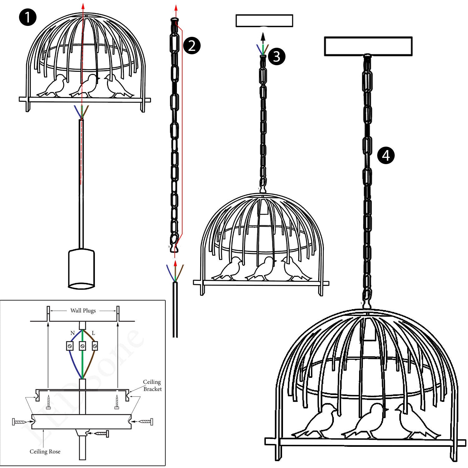 Modern Retro Brushed Copper Industrial Bird Cage Hanging Pendant Light E26