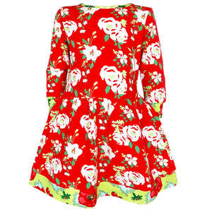 Girls Boutique Christmas Floral Long Sleeve Cotton Party Dress