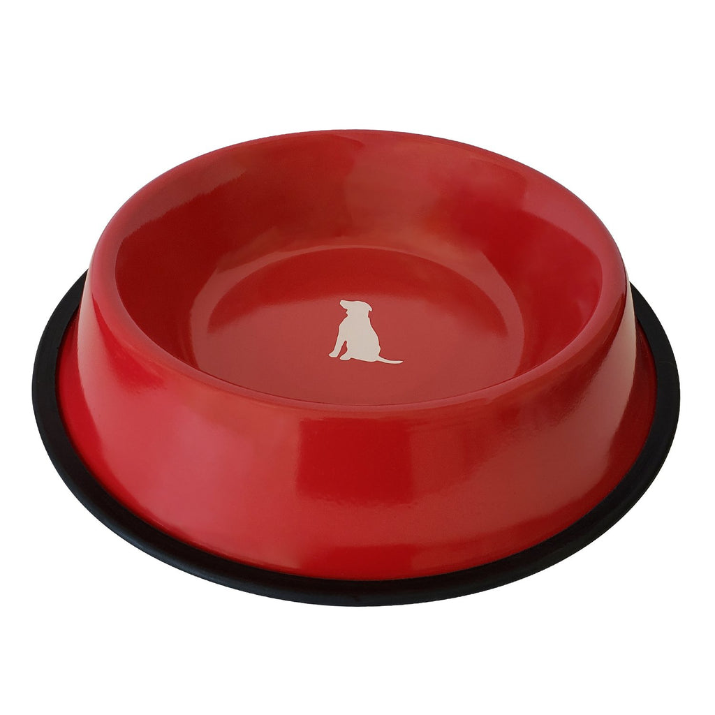 Non Skid Red Bowl With White Dog Design - 99fab 