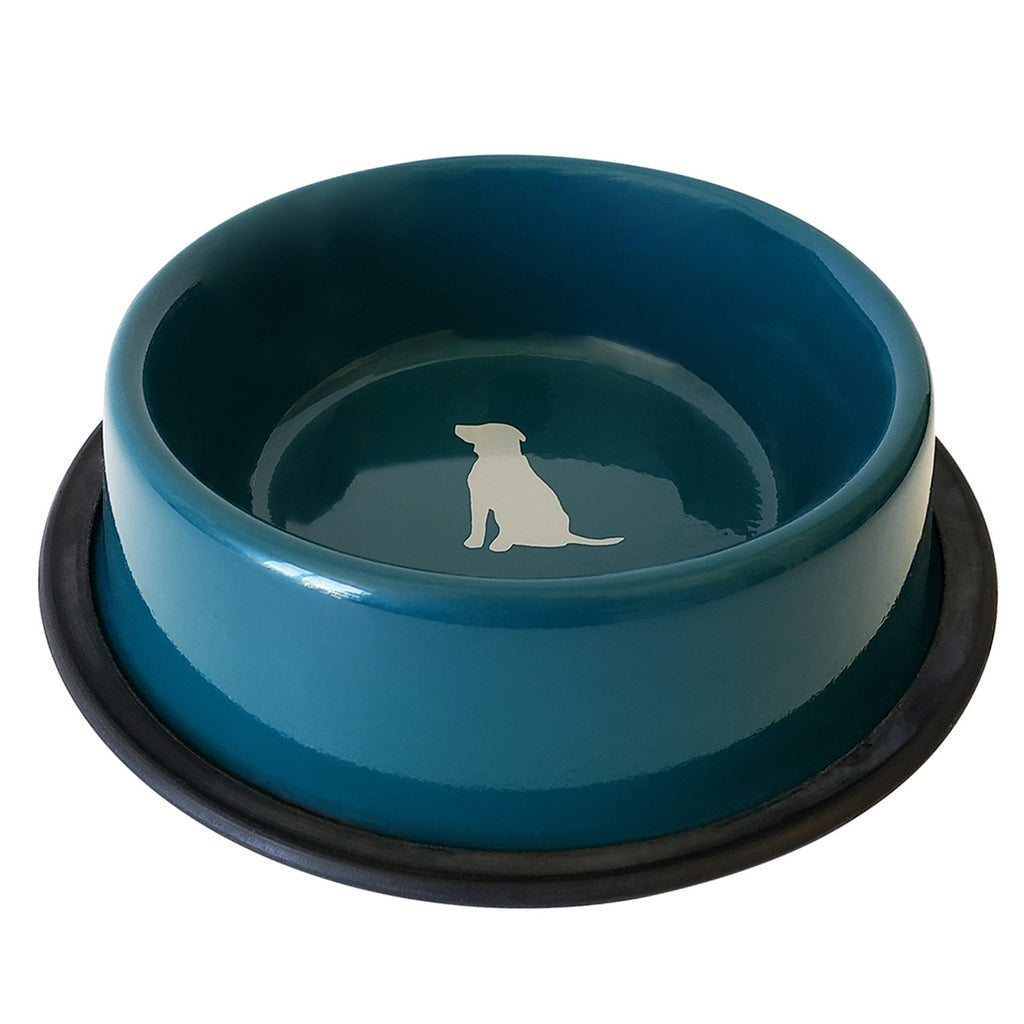 Nonskid Dog Bowl with Cool Gray Dog Silhouette - Teal - 99fab 