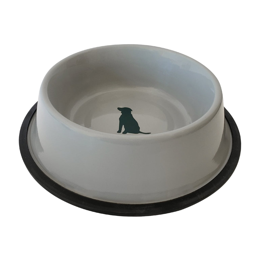 Non Skid Cool Gray Bowl with Teal Dog Design - 99fab 
