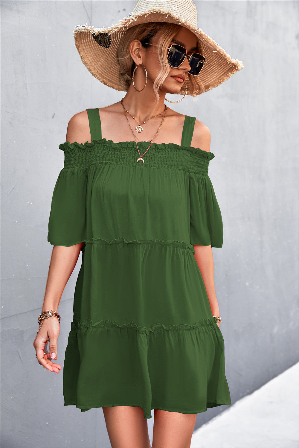 Cold-Shoulder Frill Trim Mini Dress