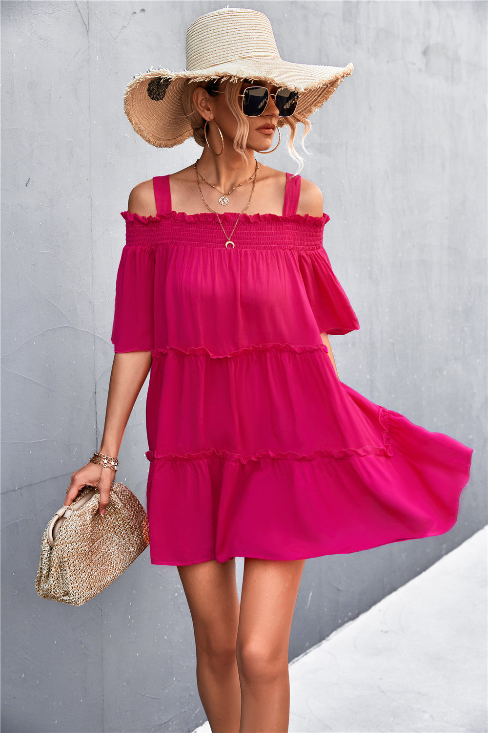 Cold-Shoulder Frill Trim Mini Dress - 99fab 