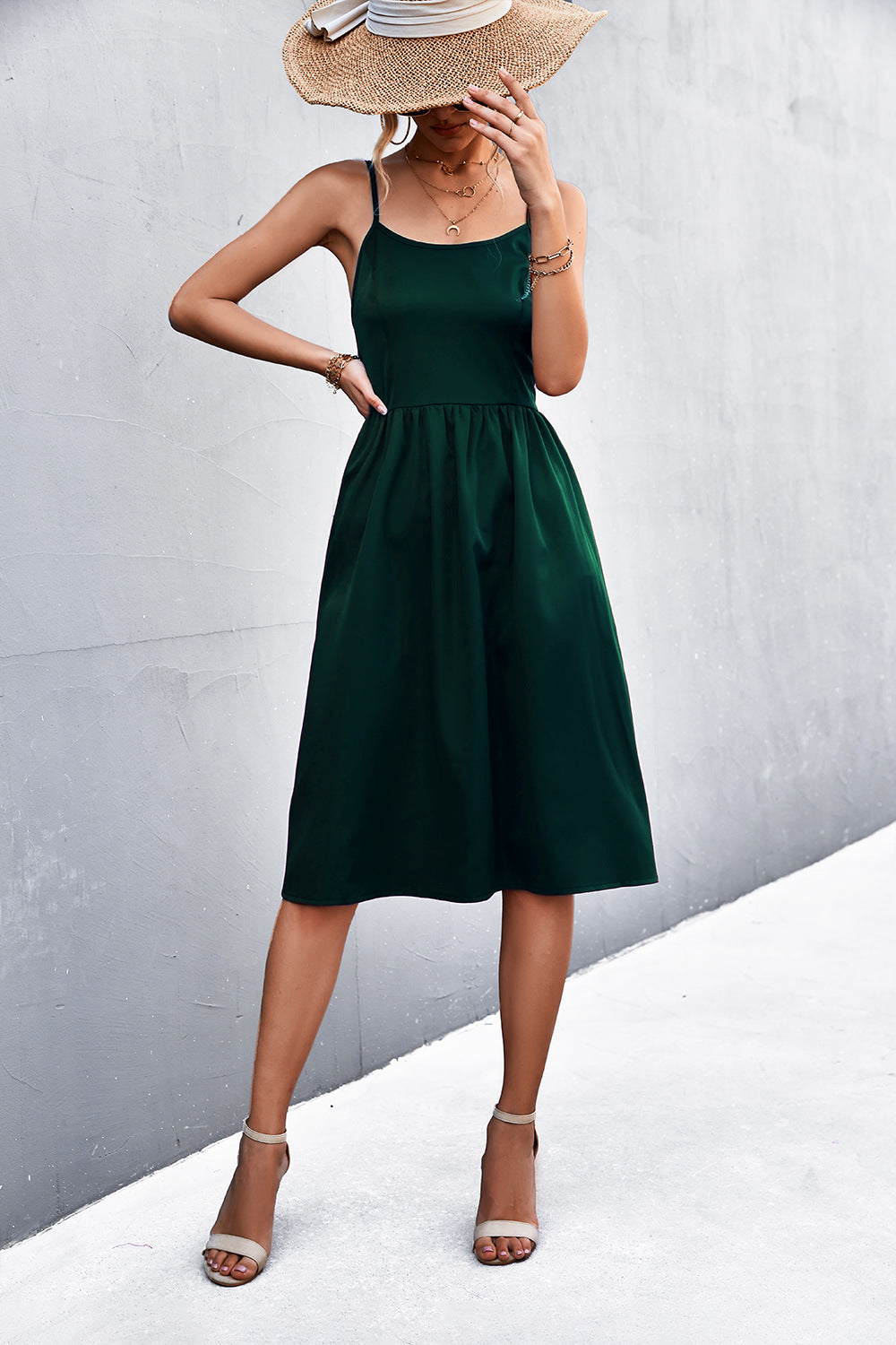 Adjustable Spaghetti Strap Knee-Length Dress - 99fab 