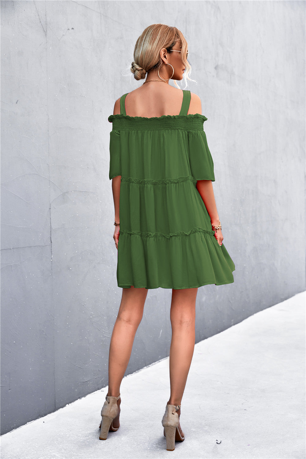 Cold-Shoulder Frill Trim Mini Dress