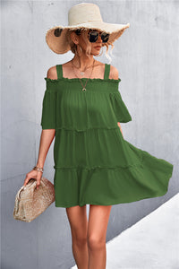 Cold-Shoulder Frill Trim Mini Dress