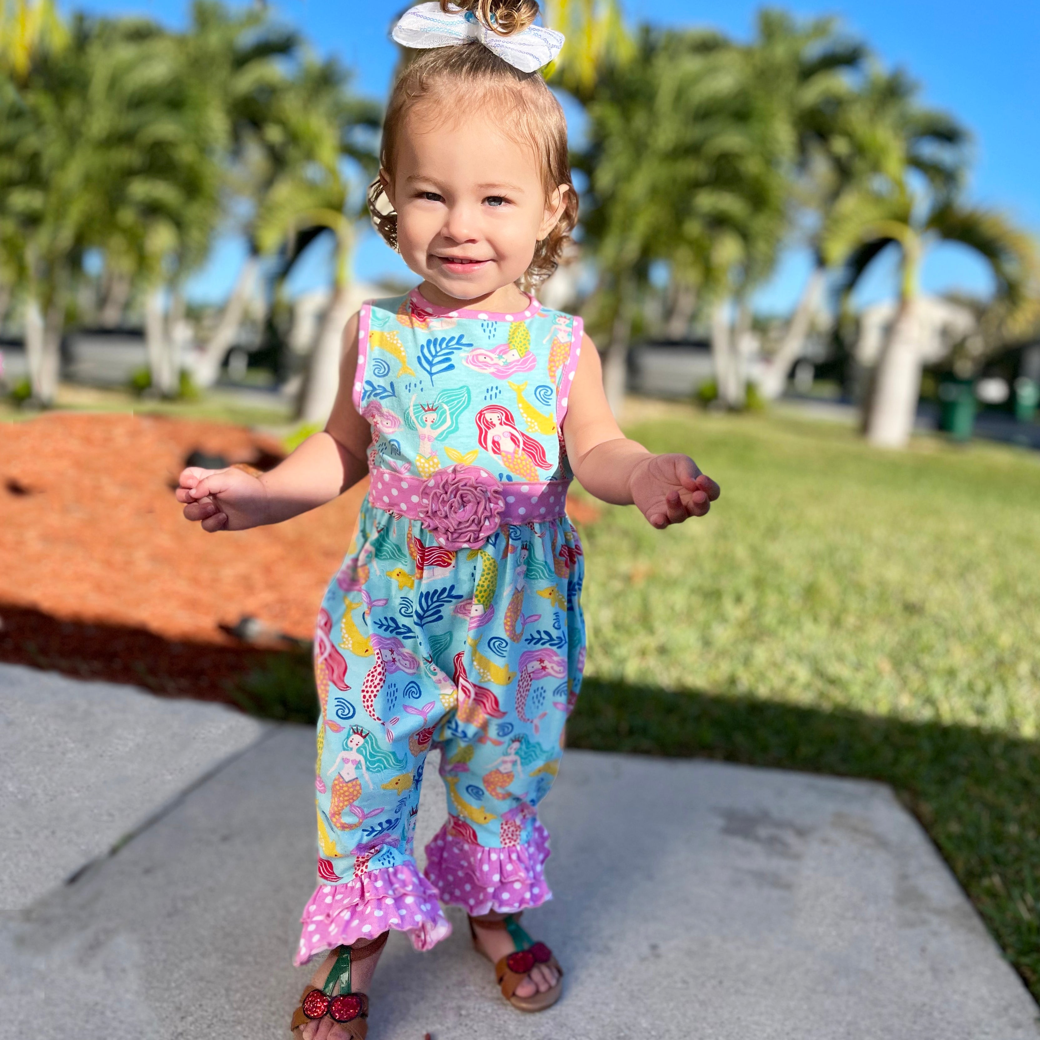 Baby Girls' Boutique Nautical Mermaid Sea Creatures Polka Dot Romper