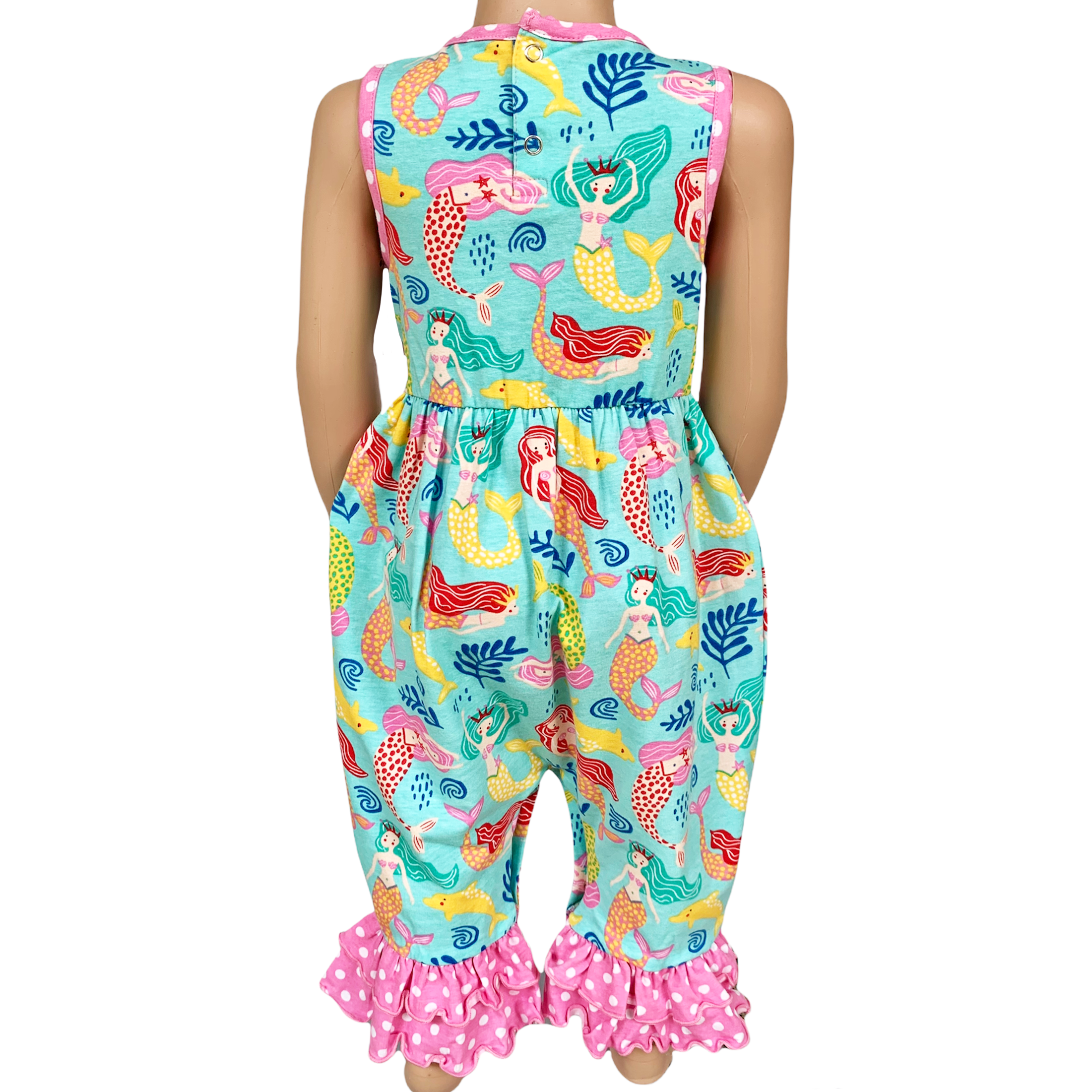 Baby Girls' Boutique Nautical Mermaid Sea Creatures Polka Dot Romper