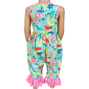 Baby Girls' Boutique Nautical Mermaid Sea Creatures Polka Dot Romper