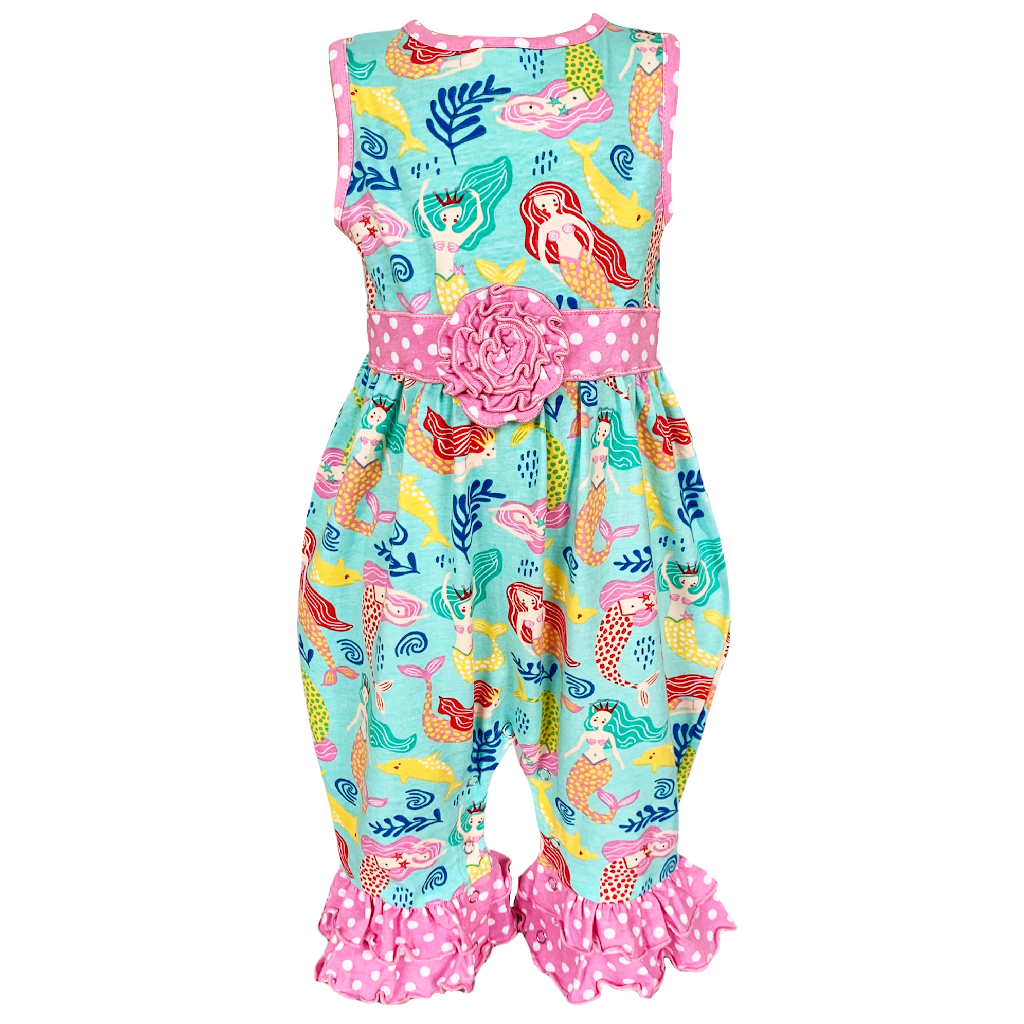 Baby Girls' Boutique Nautical Mermaid Sea Creatures Polka Dot Romper