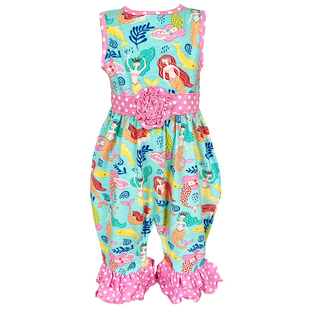 Baby Girls' Boutique Nautical Mermaid Sea Creatures Polka Dot Romper - 99fab 