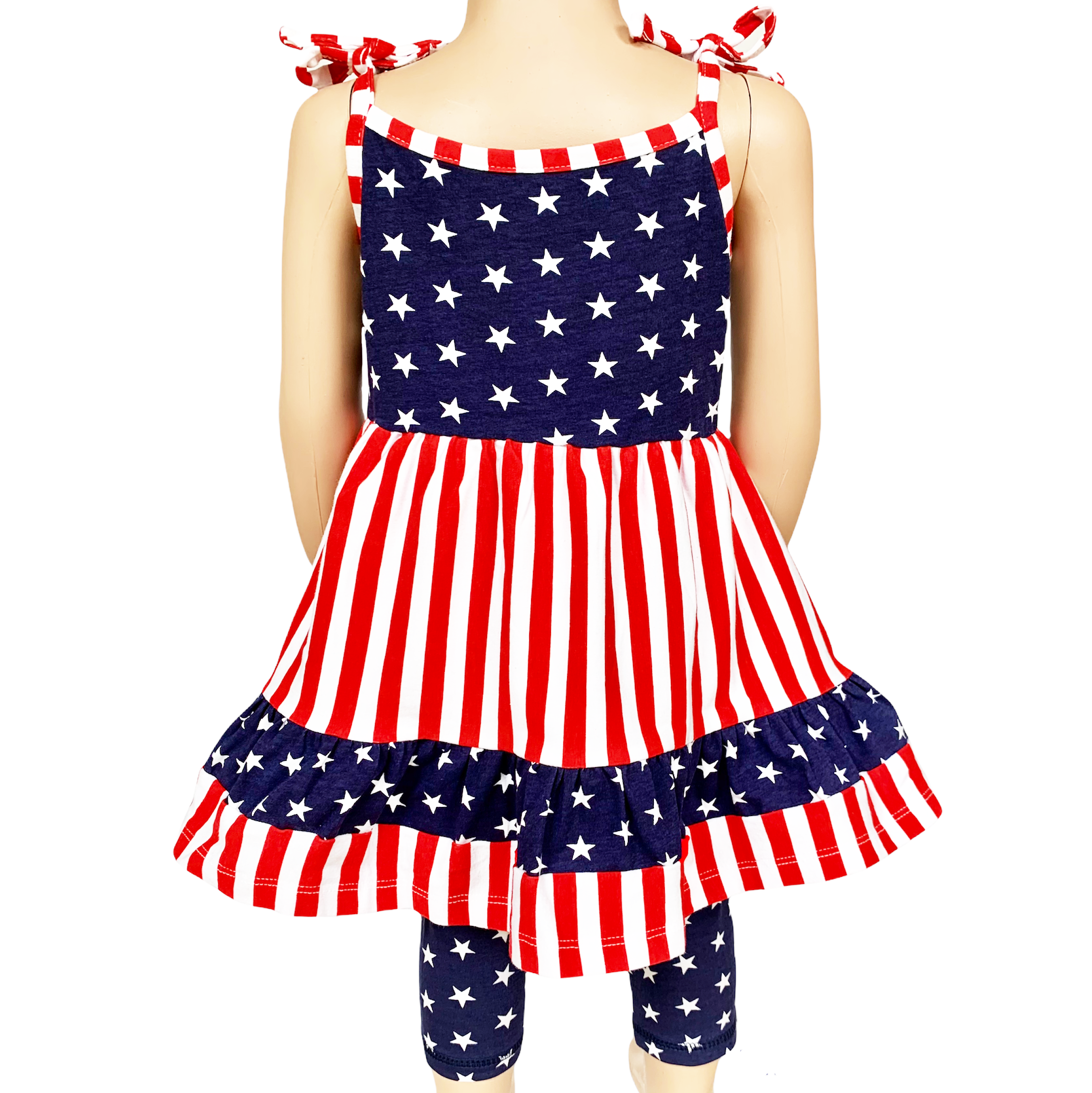 Girls 4th of July Stars & Striped Dress & Capri Leggings Outfit