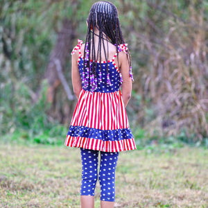 Girls 4th of July Stars & Striped Dress & Capri Leggings Outfit