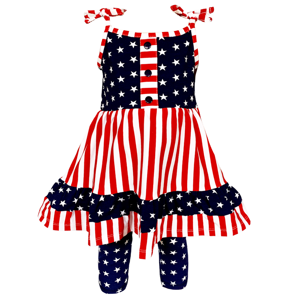 Girls 4th of July Stars & Striped Dress & Capri Leggings Outfit - 99fab 