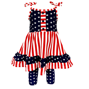 Girls 4th of July Stars & Striped Dress & Capri Leggings Outfit