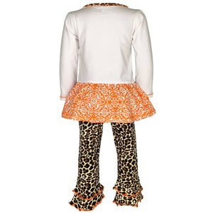 Girls Autumn Orange Pumpkin Leopard Tunic Thanksgiving Outfit