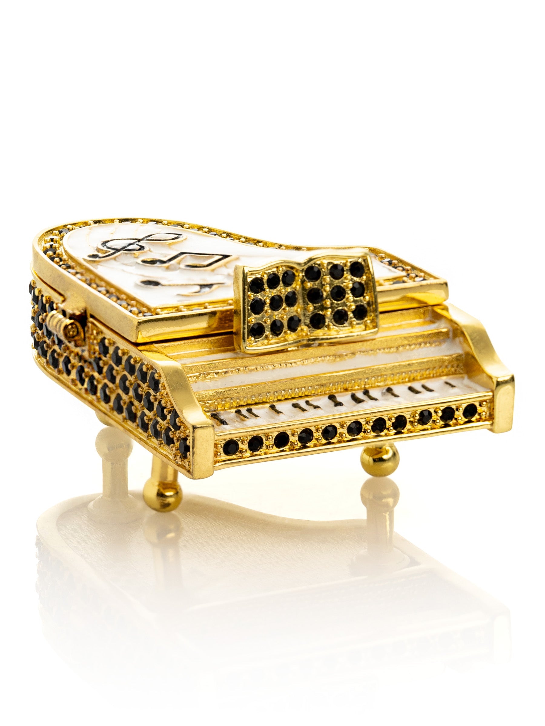 Golden White Piano with Black Crystals-3