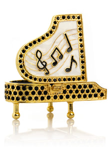 Golden White Piano with Black Crystals-6
