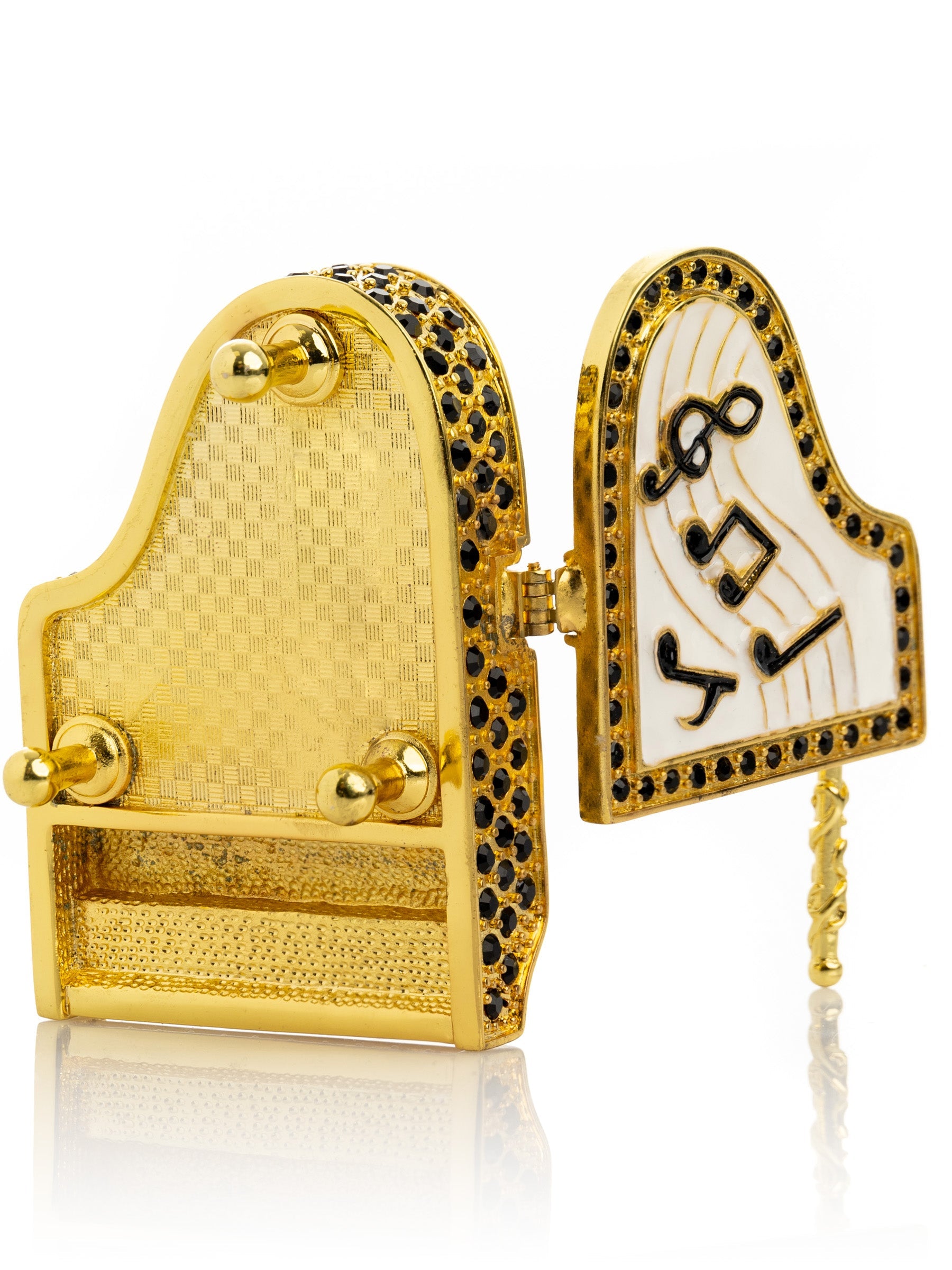 Golden White Piano with Black Crystals-7