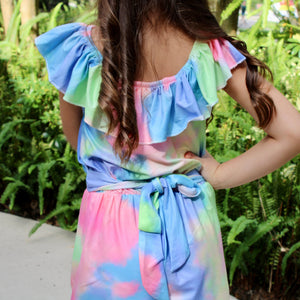 Girls Pastel Tie Dye Shorts Jumpsuit One Piece Outfit Spring Outfit