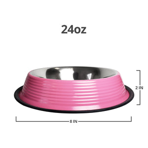 Ribbed No Tip Non Skid Colored Stainless Steel Bowl - Carnation Pink