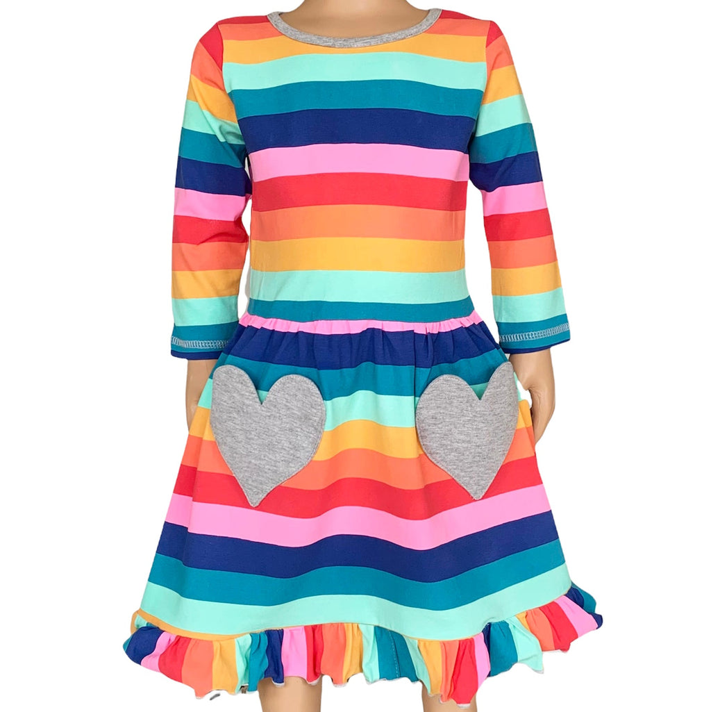 Baby Big Girls Boutique Fall Rainbow Hearts Cotton Winter Dress - 99fab 