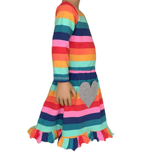 Baby Big Girls Boutique Fall Rainbow Hearts Cotton Winter Dress