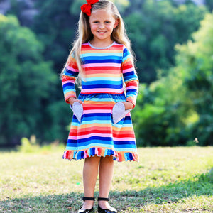 Baby Big Girls Boutique Fall Rainbow Hearts Cotton Winter Dress