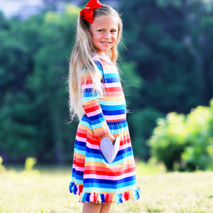 Baby Big Girls Boutique Fall Rainbow Hearts Cotton Winter Dress