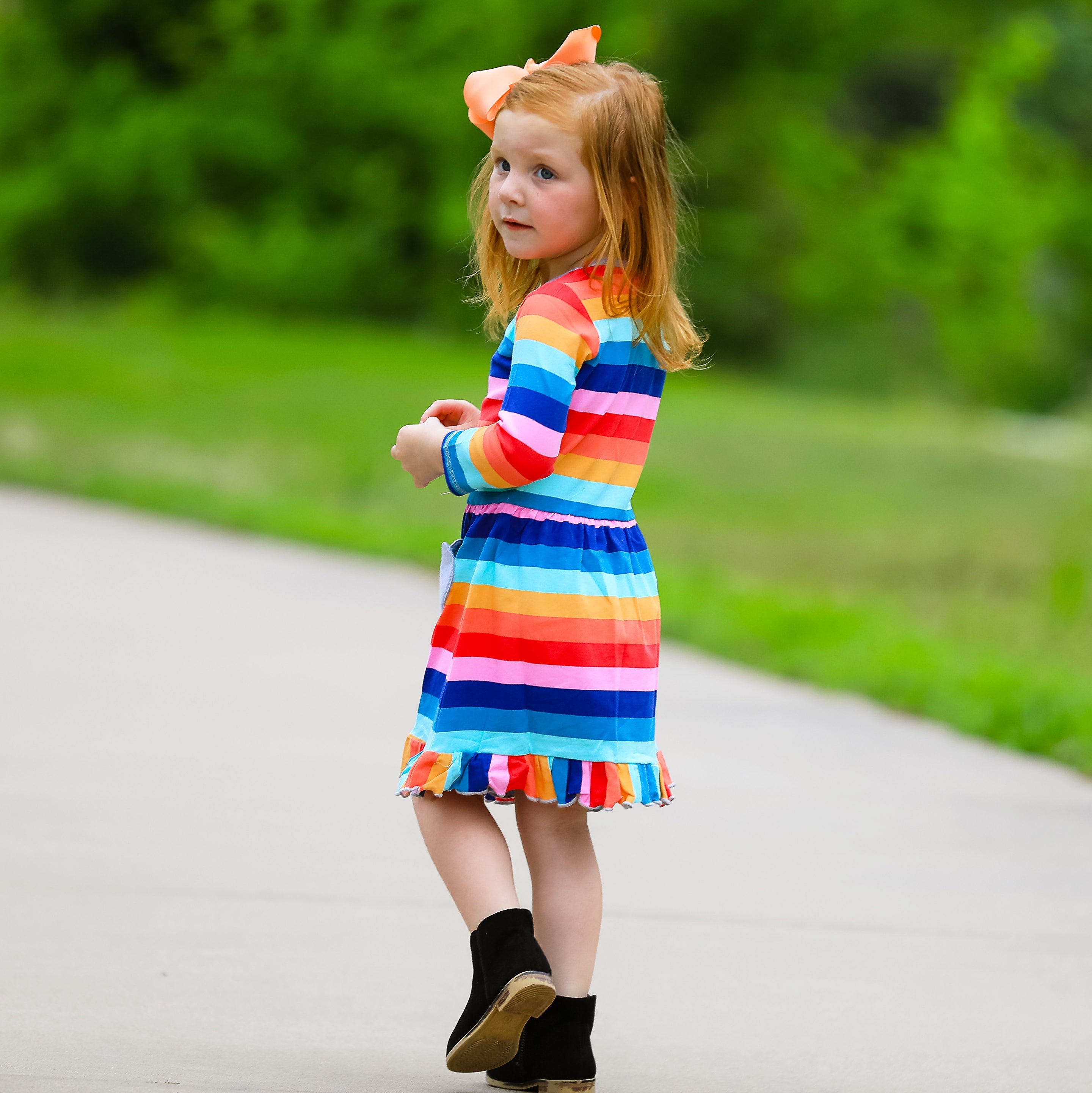 Baby Big Girls Boutique Fall Rainbow Hearts Cotton Winter Dress