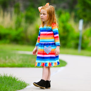 Baby Big Girls Boutique Fall Rainbow Hearts Cotton Winter Dress