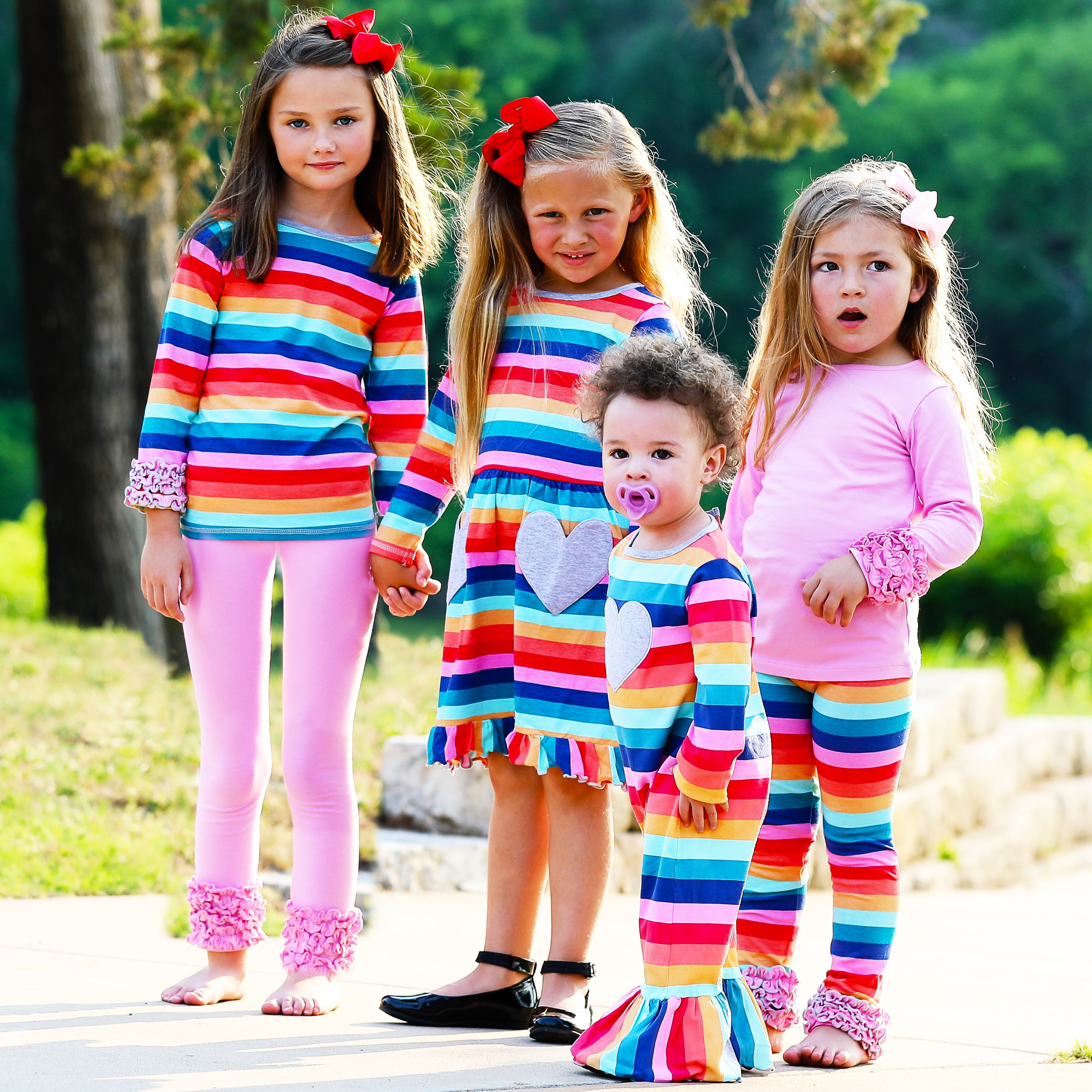 Baby Big Girls Boutique Long Sleeve Rainbow Ruffle Layering T-shirt