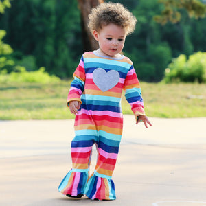 Girls Long Sleeve Rainbow Hearts Baby Toddler Romper One Piece